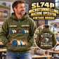 Personalized Akkerman SL74P Microtunnelling Machine Vintage Hoodie in Military Green, front and back artwork with YOUR NAME and SINCE 2000 sample text.
