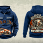 Personalized SkyTrak 10054 Telehandler Vintage Hoodie in dark-blue, front and back artwork with YOUR NAME and SINCE 2000 sample text.