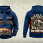 Personalized Genie GTH-1056 Telehandler Vintage Hoodie in dark-blue, front and back artwork with YOUR NAME and SINCE 2000 sample text.