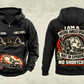 Personalized Sennebogen 825 E Material Handler Vintage Hoodie in black, front and back artwork with YOUR NAME and SINCE 2000 sample text.