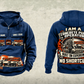 Personalized Putzmeister 36Z-Meter Concrete Pump Vintage Hoodie in dark-blue, front and back artwork with YOUR NAME and SINCE 2000 sample text.