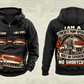 Personalized Putzmeister 47Z-Meter Concrete Pump Vintage Hoodie in black, front and back artwork with YOUR NAME and SINCE 2000 sample text.