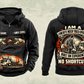 Personalized Oshkosh S-Series Front Discharge Concrete Mixer Truck Vintage Hoodie in black, front and back artwork with YOUR NAME and SINCE 2000 sample text.