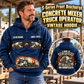 Personalized Oshkosh S-Series Front Discharge Concrete Mixer Truck Vintage Hoodie in Dark Blue, front and back artwork with YOUR NAME and SINCE 2000 sample text.