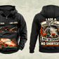 Personalized JLG 600S Telescopic Boom Lift Vintage Hoodie in black, front and back artwork with YOUR NAME and SINCE 2000 sample text.