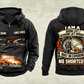 Personalized JLG 660SJ Telescopic Boom Lift with Jib Vintage Hoodie in black, front and back artwork with YOUR NAME and SINCE 2000 sample text.