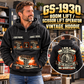 Personalized Genie GS-1930 Scissor Lift Vintage Hoodie in Black, front and back artwork with YOUR NAME and SINCE 2000 sample text.