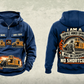 Personalized T1655III Terrain Leveler Surface Miner Vintage Hoodie in dark-blue, front and back artwork with YOUR NAME and SINCE 2000 sample text.