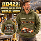Personalized DD422i Underground Jumbo Drill Operator Vintage Hoodie in Military Green, front and back artwork with YOUR NAME and SINCE 2000 sample text.