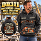 Personalized DD311 Underground Jumbo Drill Operator Vintage Hoodie in Dark Gray, front and back artwork with YOUR NAME and SINCE 2000 sample text.