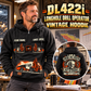 Personalized DL422i Longhole Drill Operator Vintage Hoodie in Black, front and back artwork with YOUR NAME and SINCE 2000 sample text.