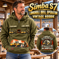 Personalized Simba S7 Longhole Drill Operator Vintage Hoodie in Military Green, front and back artwork with YOUR NAME and SINCE 2000 sample text.