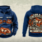 Personalized Fletcher CHDDR Roof Bolter Operator Vintage Hoodie in dark-blue, front and back artwork with YOUR NAME and SINCE 2000 sample text.