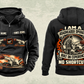 Personalized AQM 150 Roadheader Operator Vintage Hoodie in black, front and back artwork with YOUR NAME and SINCE 2000 sample text.
