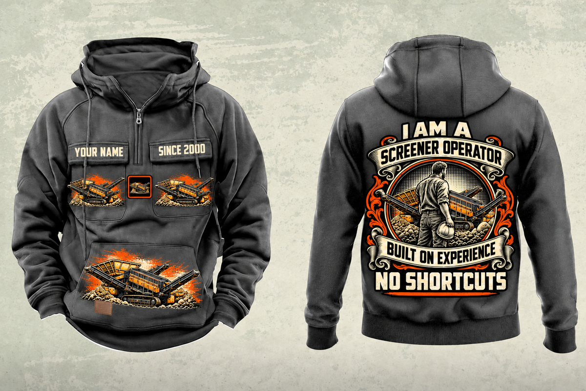 Personalized Warrior 1800 Screener Operator Vintage Hoodie in dark-gray, front and back artwork with YOUR NAME and SINCE 2000 sample text.