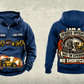 Personalized Tigercat 620H Skidder Operator Vintage Hoodie in dark-blue, front and back artwork with YOUR NAME and SINCE 2000 sample text.