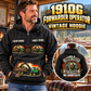 Personalized John Deere 1910G Forwarder Operator Vintage Hoodie in Black, front and back artwork with YOUR NAME and SINCE 2000 sample text.