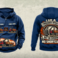 Personalized Komatsu 875 8WD Forwarder Operator Vintage Hoodie in dark-blue, front and back artwork with YOUR NAME and SINCE 2000 sample text.