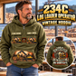 Personalized Tigercat 234C Log Loader Operator Vintage Hoodie in Military Green, front and back artwork with YOUR NAME and SINCE 2000 sample text.