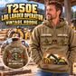 Personalized Tigercat T250E Log Loader Operator Vintage Hoodie in Kaki, front and back artwork with YOUR NAME and SINCE 2000 sample text.