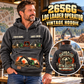 Personalized John Deere 2656G Log Loader Operator Vintage Hoodie in Dark Gray, front and back artwork with YOUR NAME and SINCE 2000 sample text.