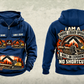 Personalized Tigercat 890 Live-Heel Shovel Logger Operator Vintage Hoodie in dark-blue, front and back artwork with YOUR NAME and SINCE 2000 sample text.