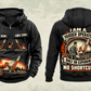 Personalized Madill 124 Yarder Operator Vintage Hoodie in black, front and back artwork with YOUR NAME and SINCE 2000 sample text.