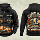Personalized Liebherr LHM 550 Electric High-Rise Port Crane Vintage Hoodie in black, front and back artwork with YOUR NAME and SINCE 2000 sample text.