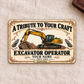 Front of the Ivory Heritage Tribute Excavator Operator aluminum wallet card on cream linen.