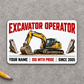 Excavator Operator Minimal Tool Grid aluminum wallet card front on gray concrete.