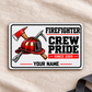 Front of honeycomb Firefighter Crew Pride aluminum wallet card on cream linen.