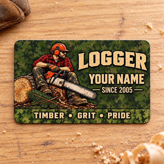 Logger Rugged Field aluminum wallet card front on pale oak