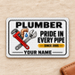 Plumber Honeycomb Pride aluminum wallet card, front design on cream linen.