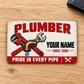Plumber Signature Modern aluminum wallet card, front design on pale oak.