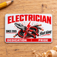 Electrician Signature Modern aluminum wallet card, front view on pale wood