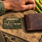 Arborist wallet card in a arborist tree-care rest area with an adult man and leather wallet.