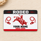 Bull Riding/Rodeo Aluminum Wallet Card - Red Monochrome front on cream cotton canvas