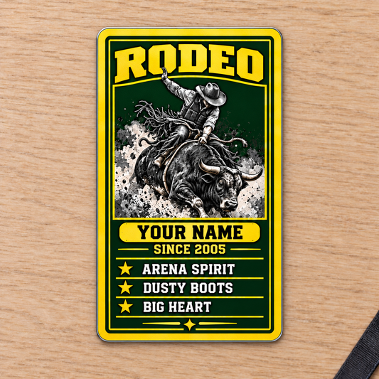 Bull Riding/Rodeo Aluminum Wallet Card - Trade Legend portrait front on pale oak