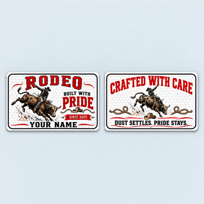 Front and reverse of the Bull Riding/Rodeo Honeycomb Pride aluminum wallet card