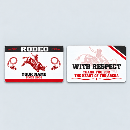 Front and reverse of the Bull Riding/Rodeo Red Monochrome aluminum wallet card
