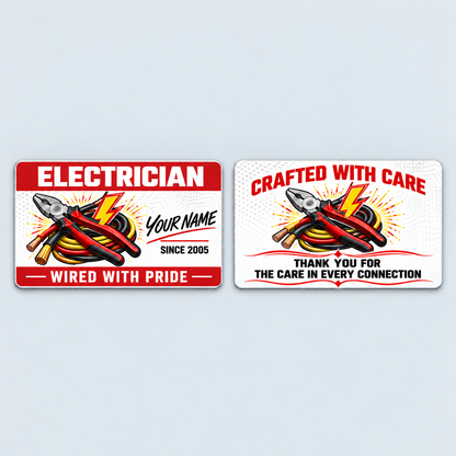 Front and reverse of the Electrician Red Header aluminum wallet card