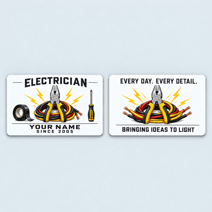 Front and reverse of the Electrician Minimal Tool Grid aluminum wallet card