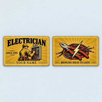 Front and reverse of the Electrician Golden Milestone aluminum wallet card