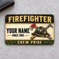 Firefighter heritage band aluminum wallet card front on gray concrete.