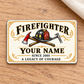 Firefighter ivory heritage aluminum wallet card front on pale oak.