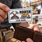 The printed front of the Roofer Honeycomb Pride aluminum wallet card shown in an occupational lifestyle setting with an adult worker.