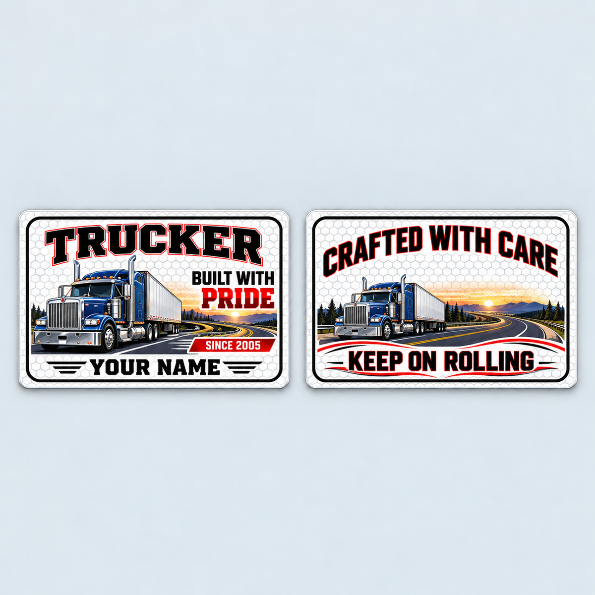 Front and reverse of the Trucker Honeycomb Pride aluminum wallet card