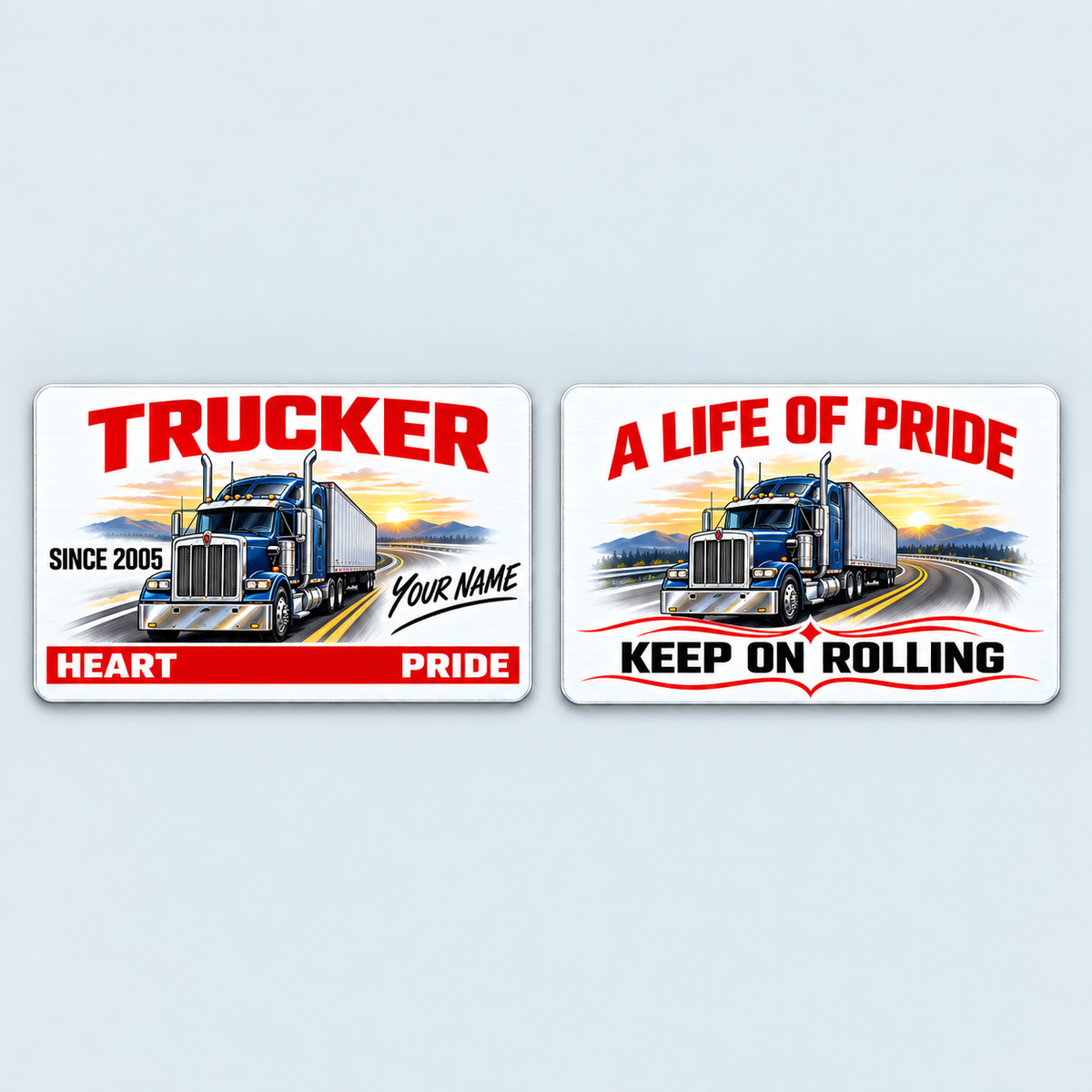 Front and reverse of the Trucker Signature Classic aluminum wallet card