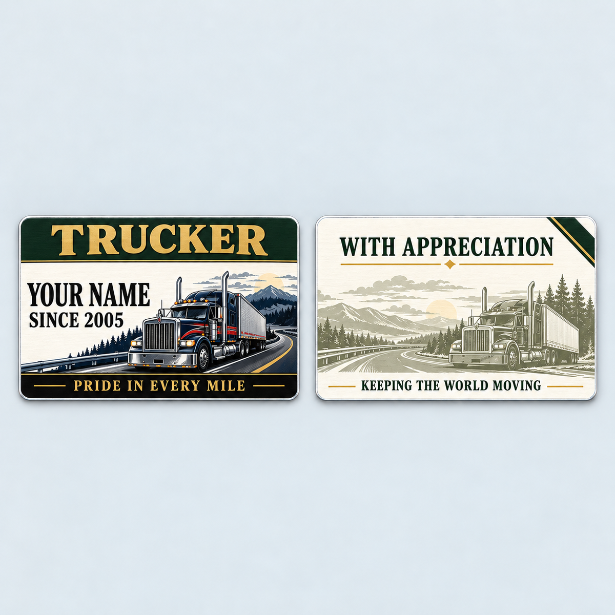 Front and reverse of the Trucker Heritage Band aluminum wallet card