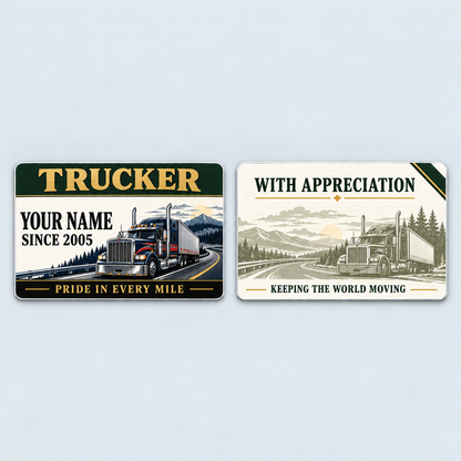 Front and reverse of the Trucker Heritage Band aluminum wallet card